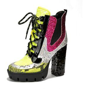 〽️Women's Lime Cape Robbin Heeled for Sparkly Sequin Platform Chelsea Boots